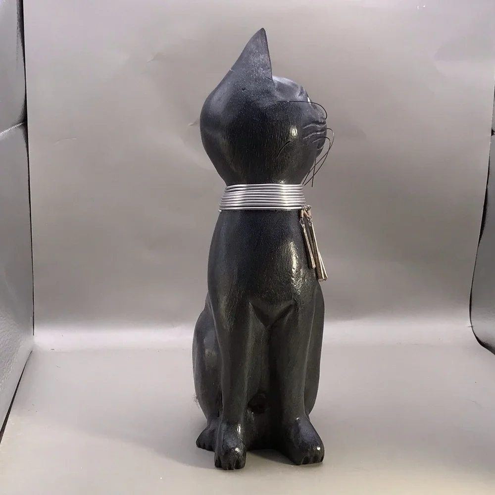 Wooden Black Cat Wearing Egyptian Style Collar 10